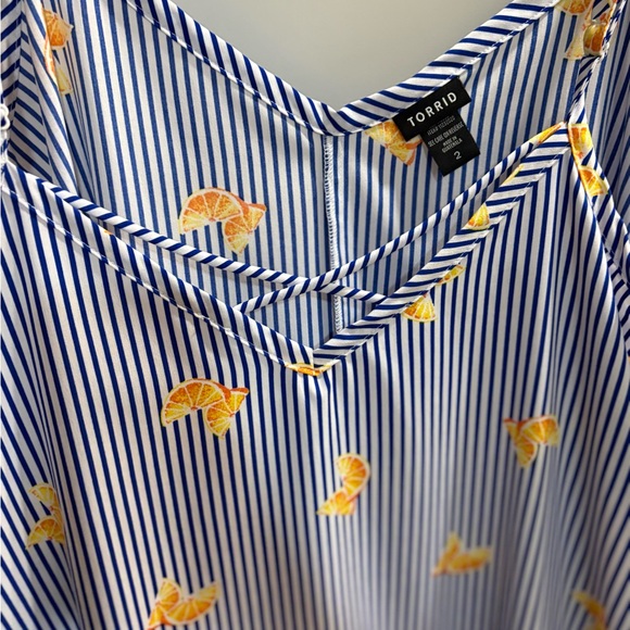 Striped Blue and white Women's Top with cute orange print - Picture 2 of 2